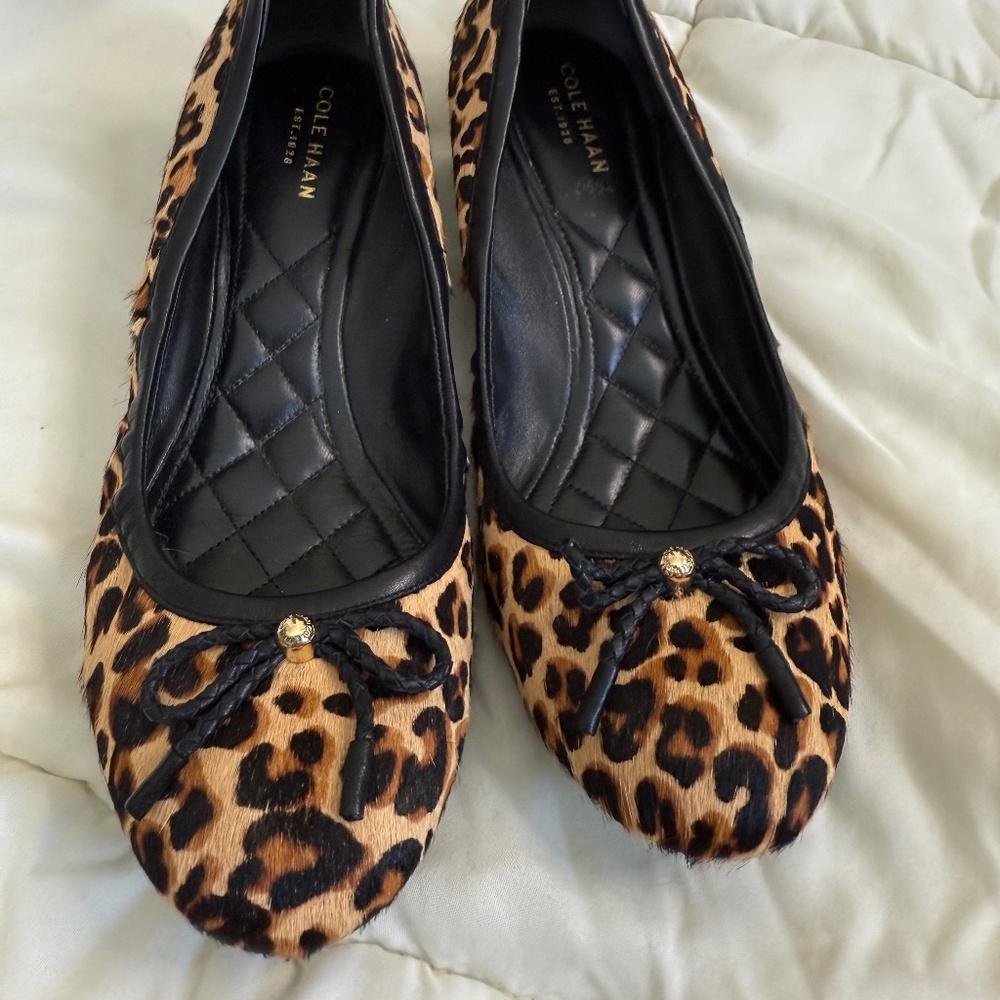 Cole Haan Leopard Print Hair Calf Wedge Shoe Size 8.5